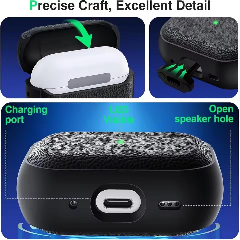 Kopfhörerhülle für AirPods Pro3 Lederstruktur TPU Stoßfest Schutzhülle mit Schlüsselanhänger für Apple Airpods Pro 3. Generation
