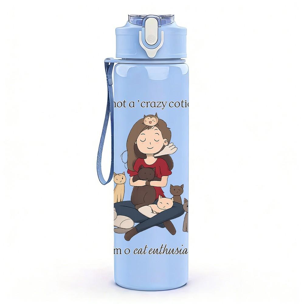 1PC Girl Sitting With Dog Cartoon 750ml Color Plastic Sports Water Bottle Leakproof Flip Straw Lid Suitable for Sports Office Home Use