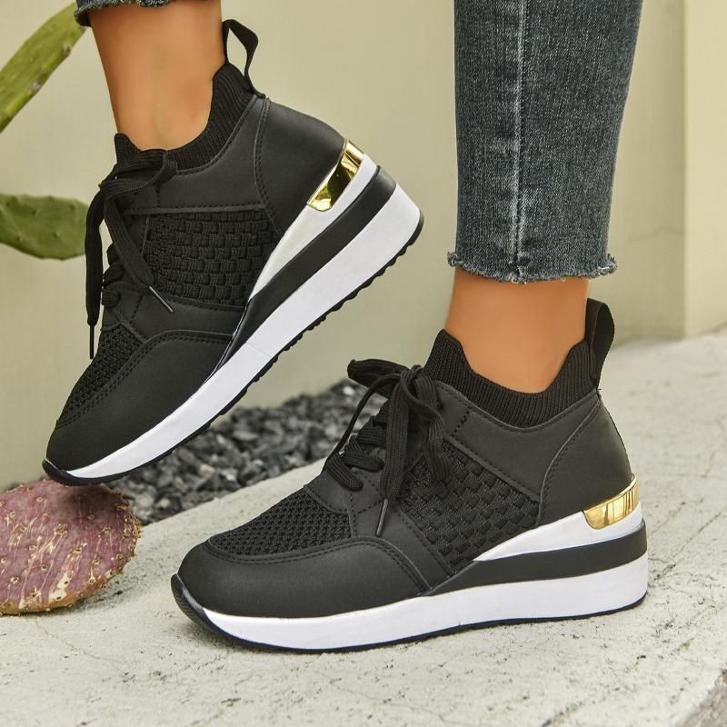 

Breathable Mesh Walking Shoes for Women Plus Size Fashion Black Wedge Sneakers Woman Lightweight Non Slip Socks Casual Sneakers 36 чёрный