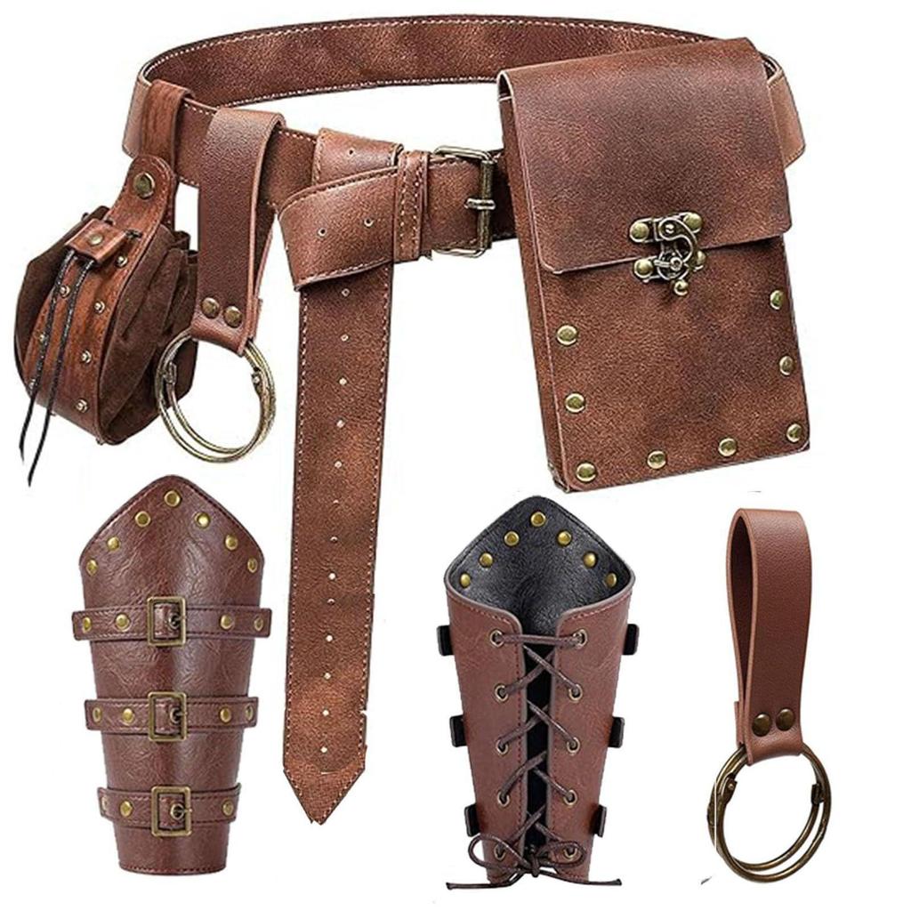 Medieval Leather Waistband Belt with Cord and Pouch