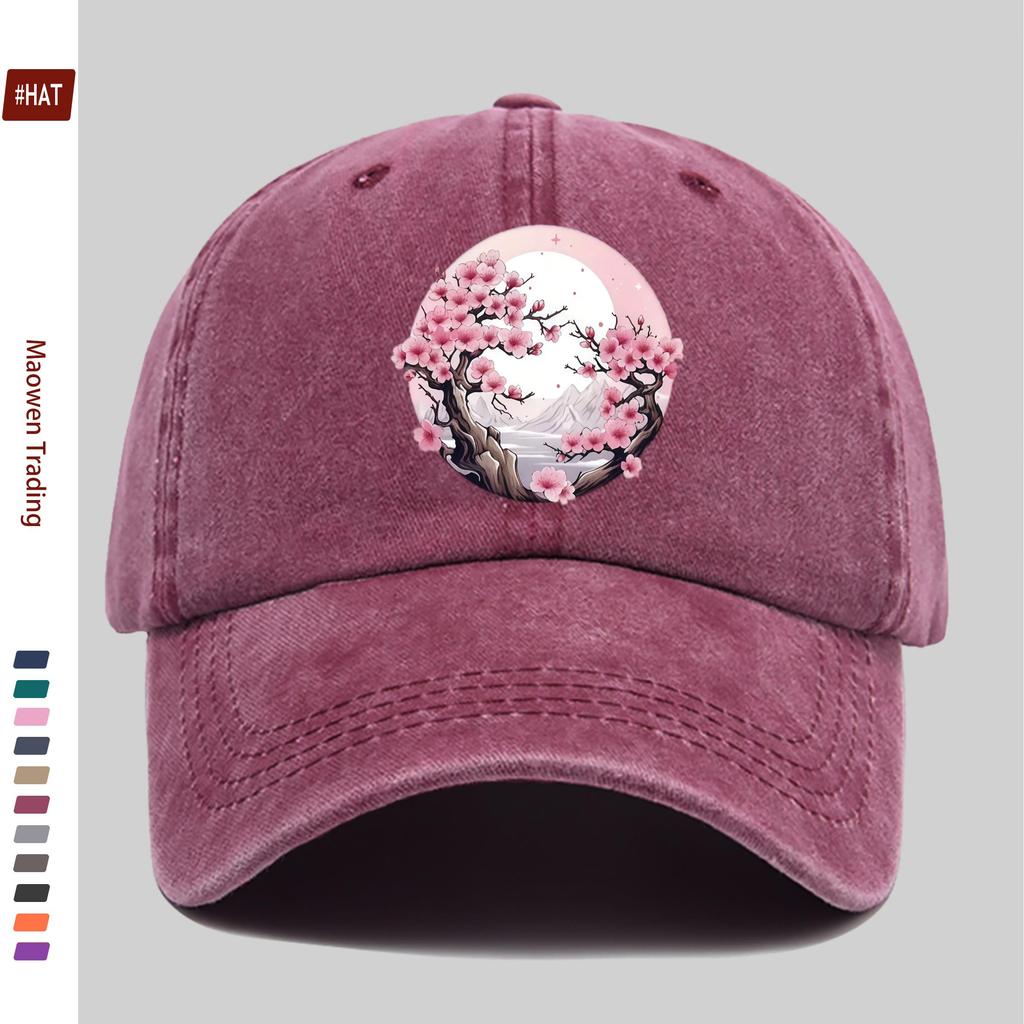 pc Japanese Anime Cherry Blossom Trucker Hat Adjustable Snapback Cap with Print Lightweight Washed Vintage Suitable for Men