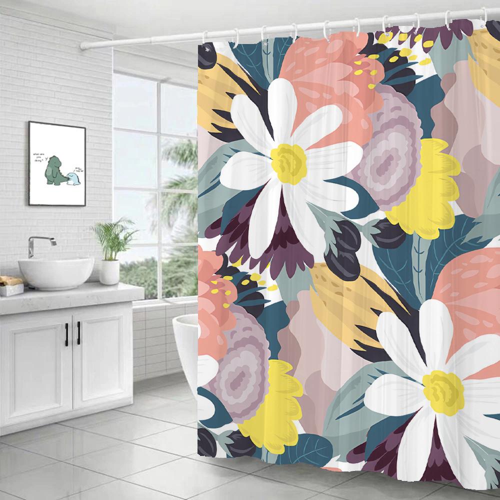 

1pc Floral leaf Pattern Shower Curtain Waterproof Shower Curtain Bathroom Partition Curtain Bathroom Decoration Accessories 90x180cm-35x70in