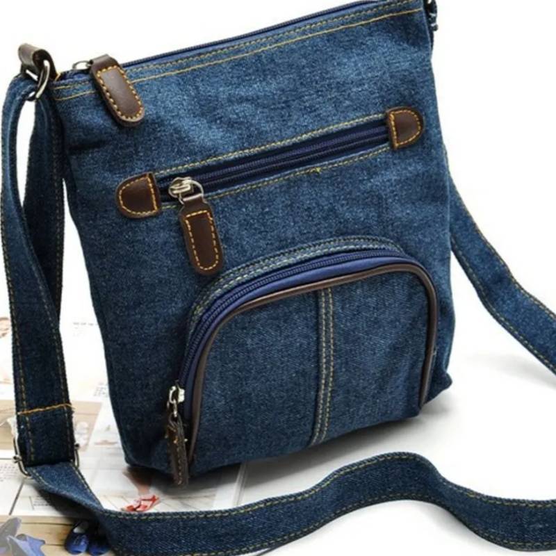 Borsa a Tracolla in Denim da Donna con Chiusura a Zip e Tasca Interna per Uso Quotidiano Casual