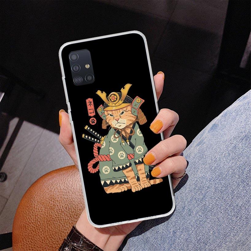 Ramen Sushi Samurai Tattoo Cat Phone Case For Samsung Galaxy A52 A32 A22 A12 A51 A31 A50S A30S A20S A10S Note 20 Ultra 10 Plus S
