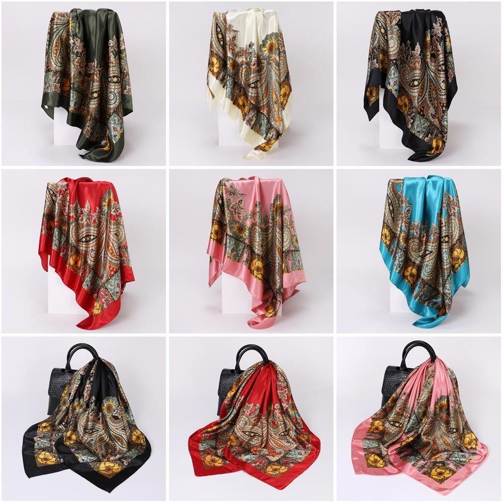 90x90cm Imitation silk Silk Scarf Cashew Pattern Bandana Casual Beach Shawl Women