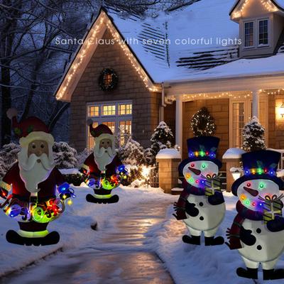 Yousheng Christmas Stake Light Decoration Lighted 2D Santa Claus Snowman Yard Sign Outdoor Metal Ground Stake for Christmas Garden Lawn Decor