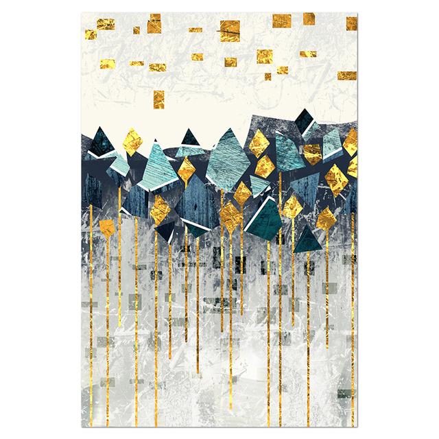 Nordic abstrato geométrico montanha paisagem arte da parede pintura em tela dourado sol arte cartaz impressão imagem de parede para sala estar