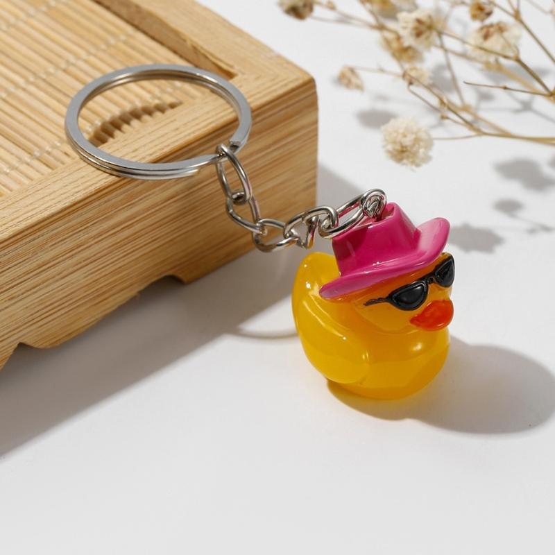 Cute Duck Keychain with Hat Handmade Yellow Duck Pendant Keychain/Earrings Eye Catching Pendant for Women and Kids