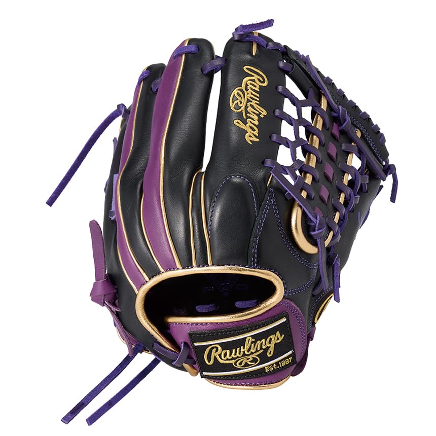 Rawlings Baseball Hyper Tech Color Sync Glove Throw Glove, Junior/Jr., Kids' (GJ5FHTCN8L), All-Around, Black/Purple, L-inch, Left-Handed