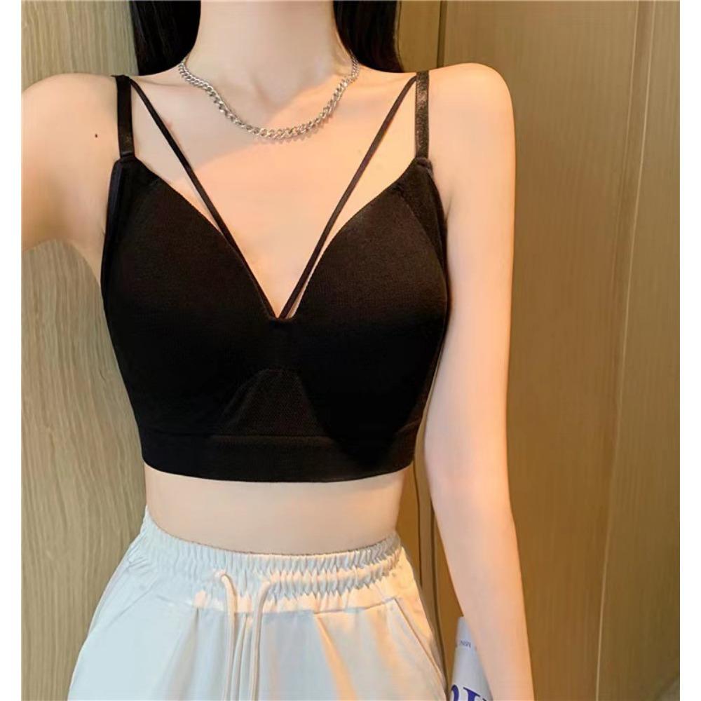 New One-piece Cup Careful Machine Double Shoulder Small Suspender Deep V Chest Wrap Vest Versatile Inner Wear Outer Wear Gather Tube Top Women