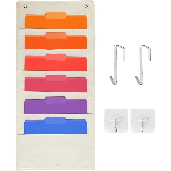 Hanging Wall File Organizer, Hanging File Folder Holder, Storage Center Pocket Chart for Paper Document, Pocket Chart for Office and Classroom, with