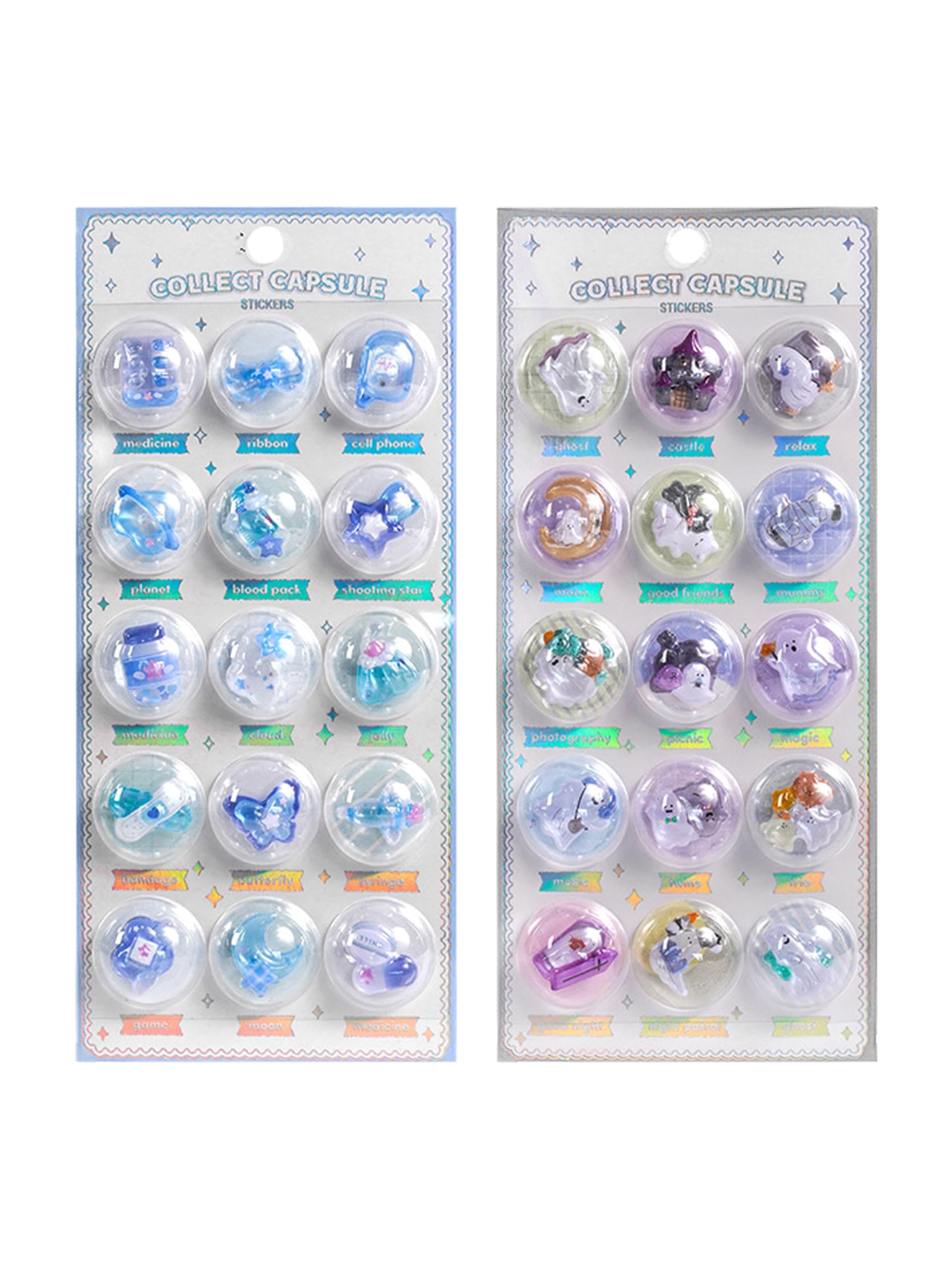 

REYLNXR 3D Embossed Crystal Epoxy Resin PVC Sticker Set No.01 No.02 Notebook Decoration Kids Creative DIY Popular Gift