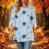 Women's Halloween Printed Casual Loose Fit Round Neck Three-Quarter Sleeve Top