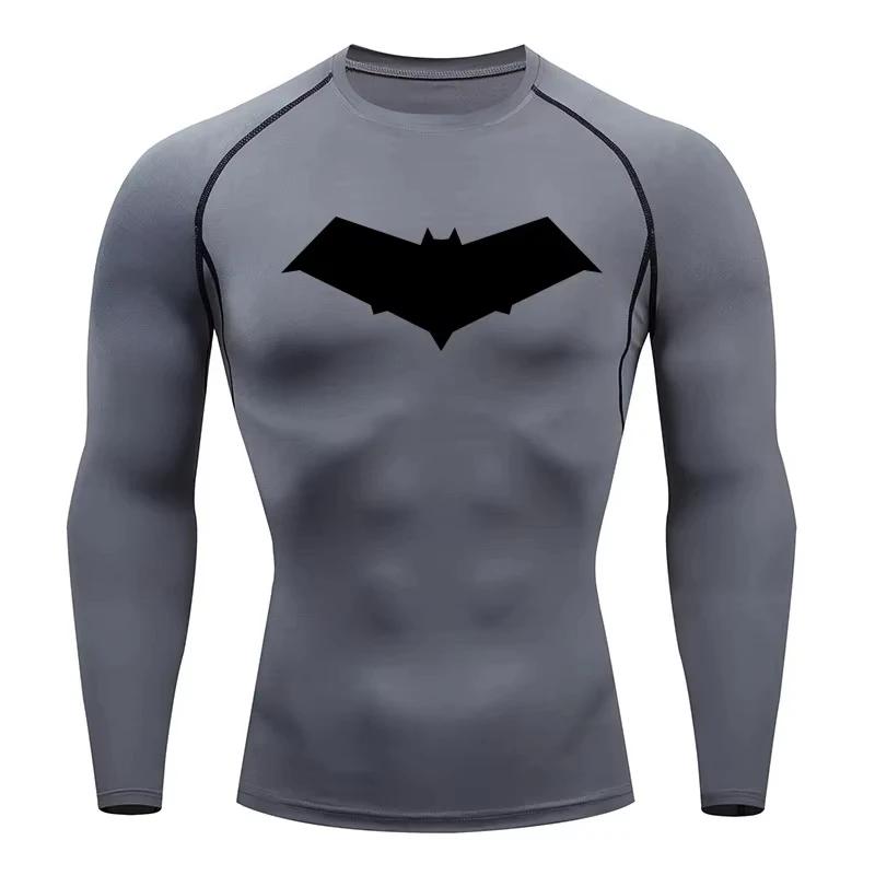 

Autumn Bat Print Men s Compression T-Shirt Quick Dry Gym Workout Top Fitness Rashguard for Running Long Sleeve Sport Workout XXXL