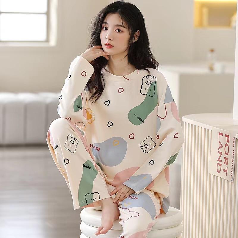 Pijama feminino de poliéster, tamanho grande 5XL, primavera/outono, xadrez, manga comprida, conjunto de roupa de dormir, feminino, simples, solto, casual