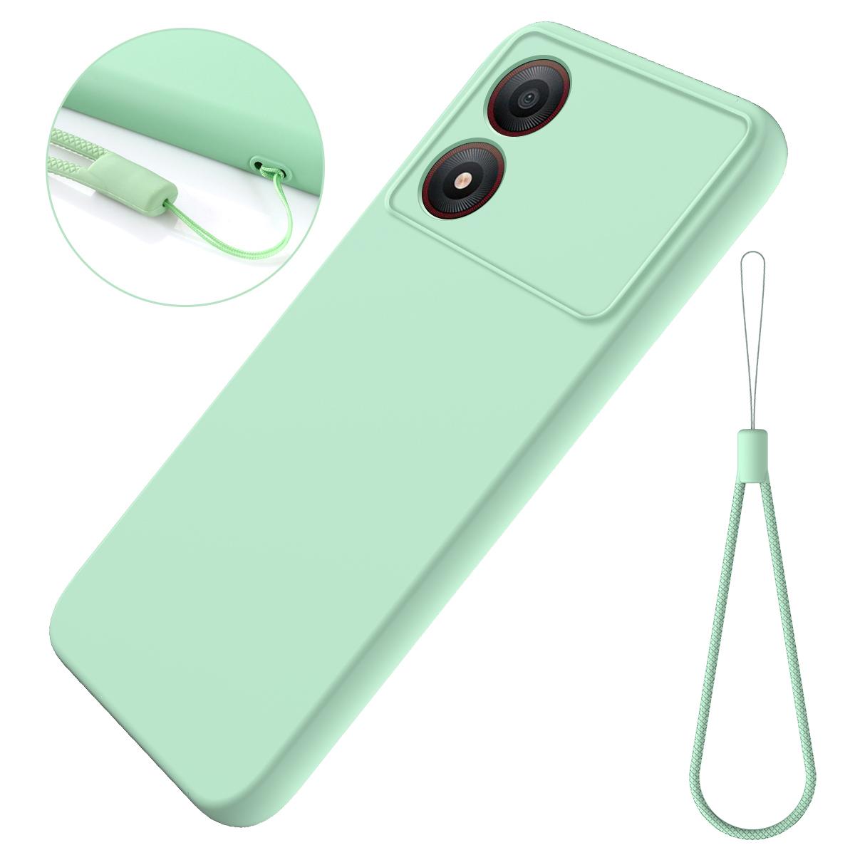 

For ZTE Blade A34 Liquid Silicone Case Slim-Fit Phone Cover Shell with Strap Black