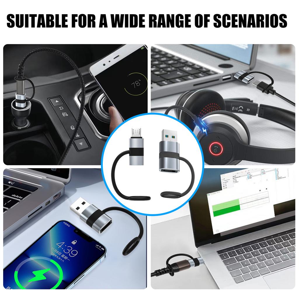 Micro USB/USB3.0 A Male To USB C Female Converter Adapter Support Fast Charging & Data Transfer with Anti Lost Buckle