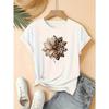 European Size Women's Vintage Leopard & Large Dahlia Flower Print T-Shirt - Loose Fit Round Neck Short Sleeve Top, Breathable Casual Summer Blouse