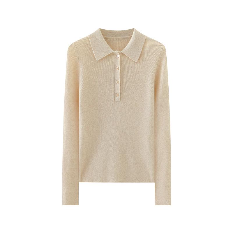 Women's Elegant Slim Fit Cashmere Polo Neck Sweater - Autumn/Winter Wool Knit Top