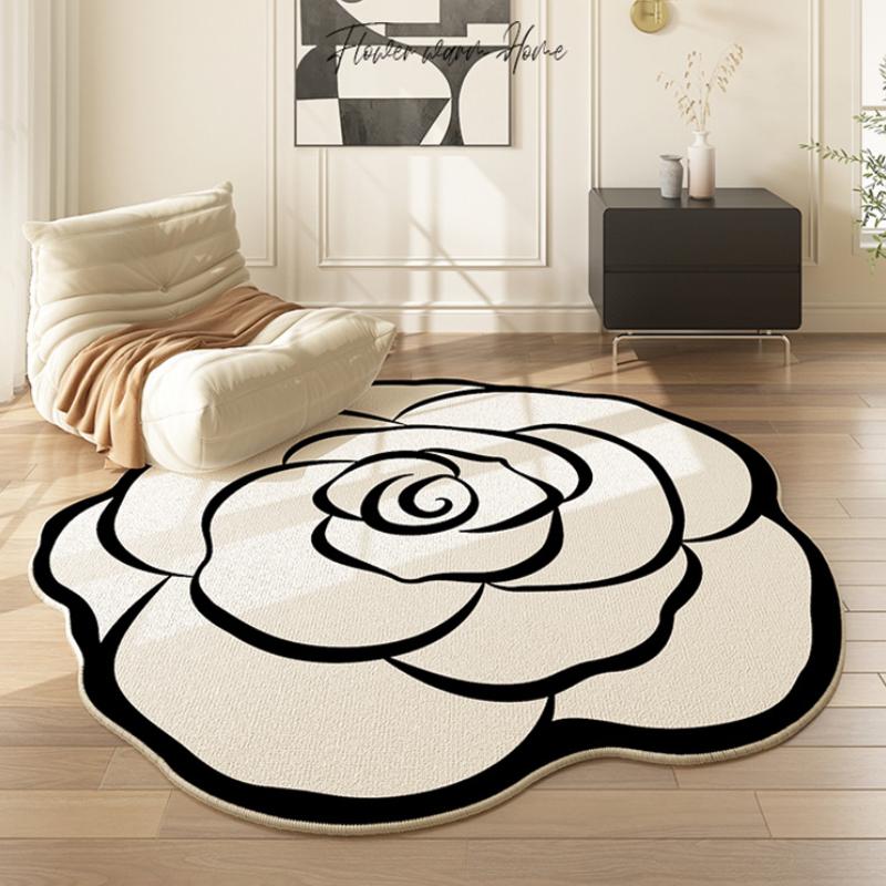 Rosa Blumen Wohnzimmer Dekoration Teppich Französischer Creme-Stil Teppiche für Schlafzimmer Große Fläche Unregelmäßig geformter Teppich Zuhause Rutschfeste Matte