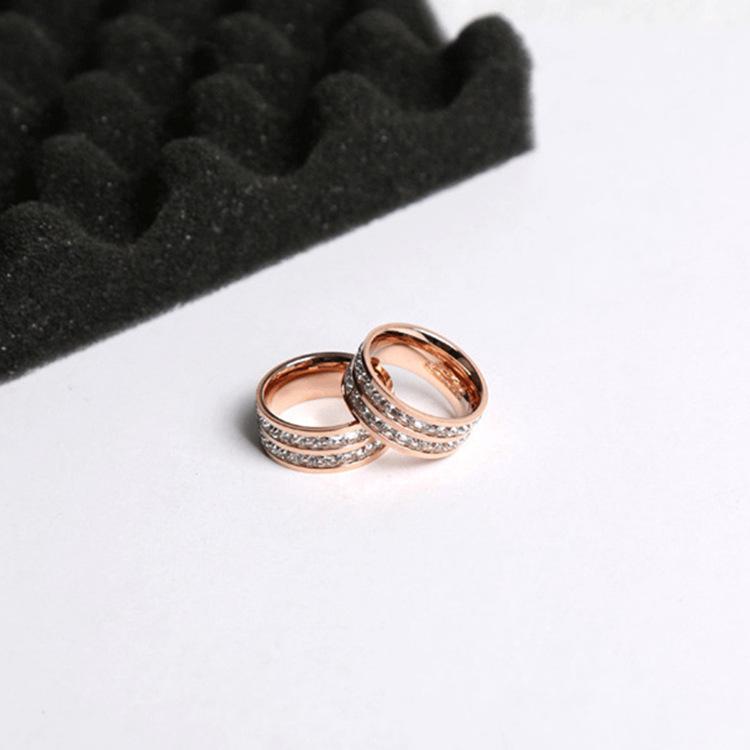 Korean Double Row Rhinestone Gold-Plated Ring - Women's Fashion Index & Tail Accessory