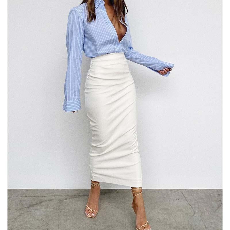 Spring and summer new sexy leather skirt high waist tight hip skirt high-end women s clothing S белый