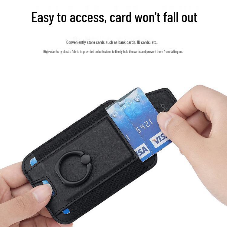 Magnetic Card Holder with Finger Ring & Elastic Band for iPhone 12/13/14/15 Magsafe