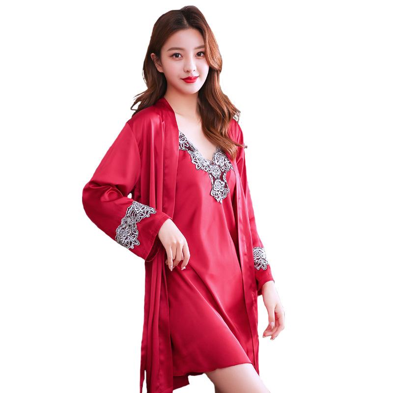 2024 Spring/Summer Women's Silk Pajama Set: Sexy Camisole & Thin Ice Silk Nightgown with Korean Style Robe