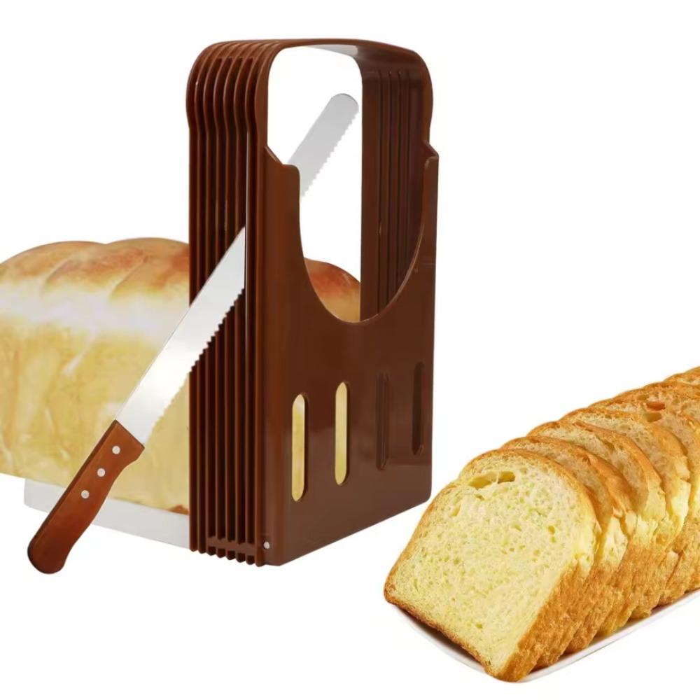 Homemade Bread Slicer Coffee Colored Plastic Foldable Bread Knife Holder Rack for Toast Cake Sandwich Slicer Cutting Baking Tool