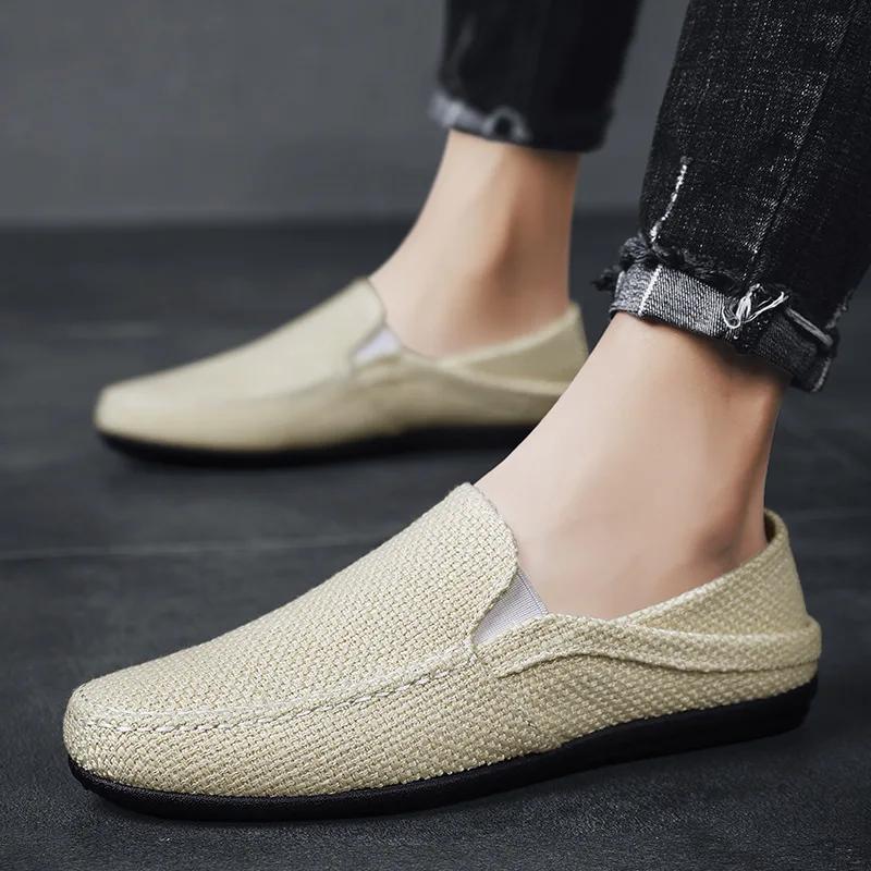 New Men Shoes Hemp Breathable Men Casual Shoes Driving  Men Soft Comfortable Loafers Brand Fashion Half Slippers Flats2025