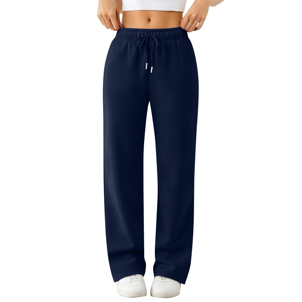 Women's Wide Leg Track Pants Fleece Lined Loose Straight Casual Pants  Sports Jogger Pants With Pockets