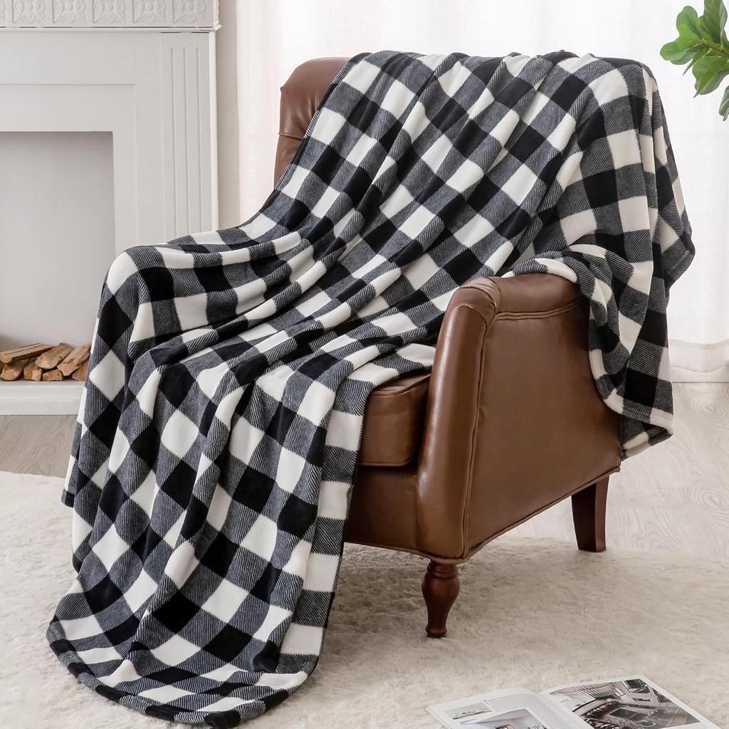 1PC Blanket for Couch Sofa Bed Plaid Decor Black White Checkered Blanket Cozy Fuzzy Soft Lightweight Warm Blankets  All Seasons