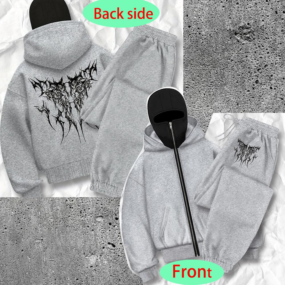 

Женская модная куртка Barak с двойным капюшоном на молнии с принтом в готическом темном стиле, комплект из двух предметов, включая худи и брюки на кулиске. XXXL