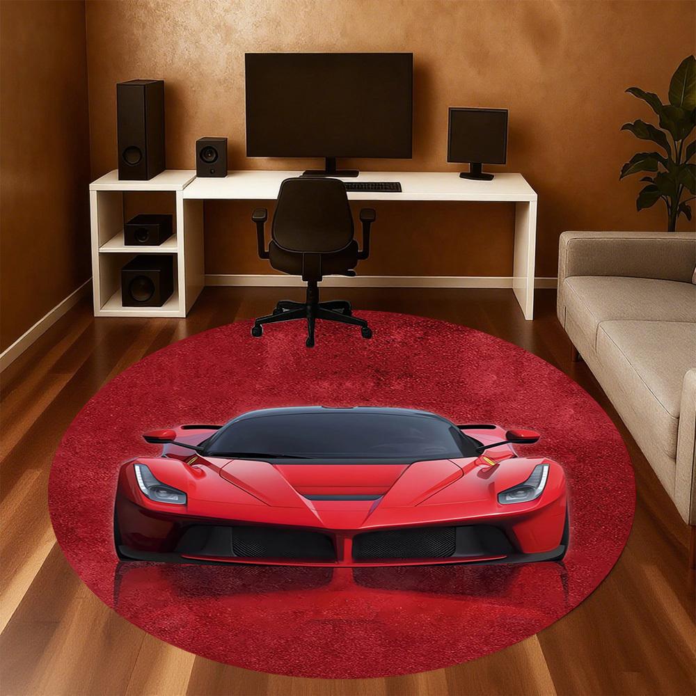 1pc SportsCar Round Chair Mat Area Rug - Non-Slip, Floor Mat for Office, Bedroom, Ideal Home Decor Christmas Gift P0811444