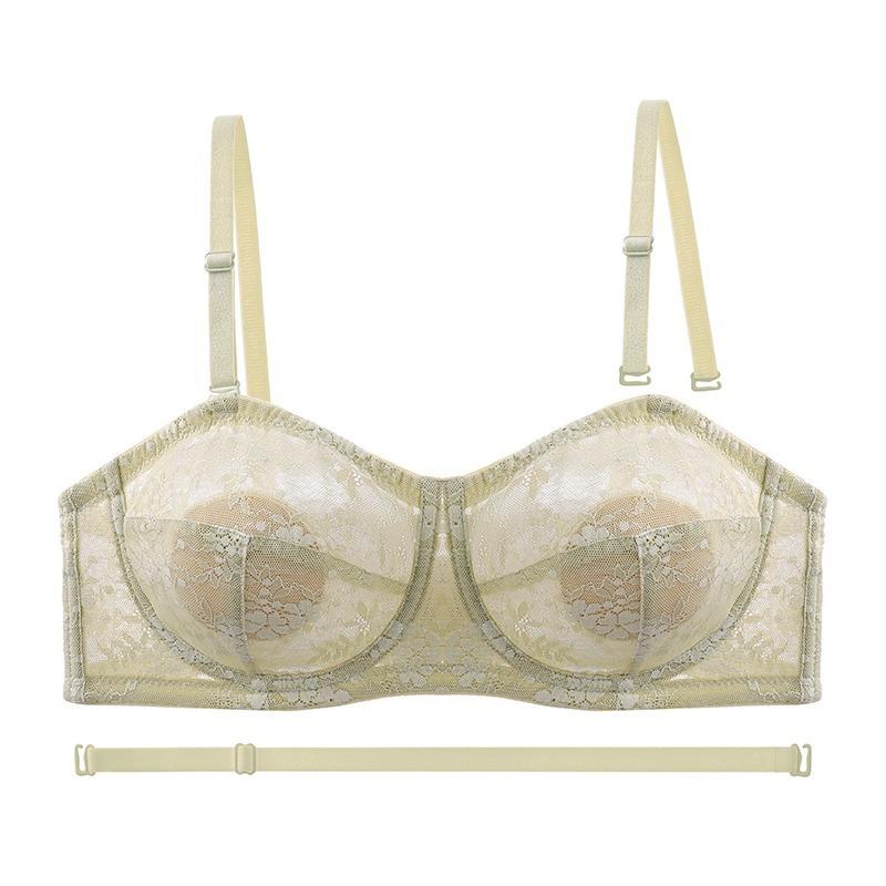 Women Lace Thin Cup Minimizer Bra Wireless See Through Underwire Bra