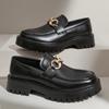 Fashi Classic Thick Sole Men's Penny Loafers Slip-On Business Dress Shoes for Gentleman Metal Buckle Formal Black Glossy Shoes