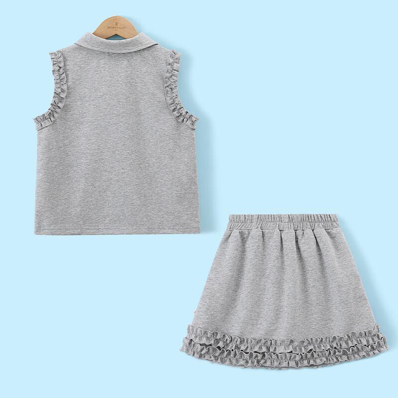 Montagut Girls' Summer Ruffled Polo Top and Skirt Set
