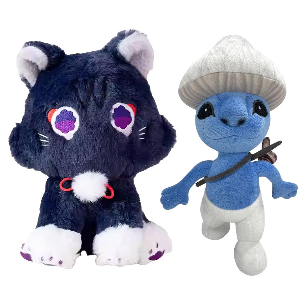 Genshin Impact Cat Plush Set and Blue Cartoon Cat Plushie 2Pcs Cute Anime Style Stuffed Animal Doll Plaything Present For Fans