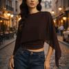 Ruched Waist Cape Sleeve Top Round Neck False Two-Piece Tops Batwing Sleeve Top  Summer Wear