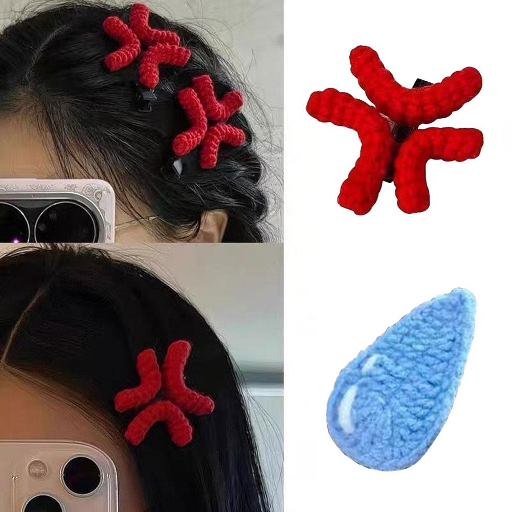 2er-Pack Plüsch Wütende Ente Haarspange Wassertropfen Häkeln Wollmütze Personalisierter Stil Kreative Haarspangen