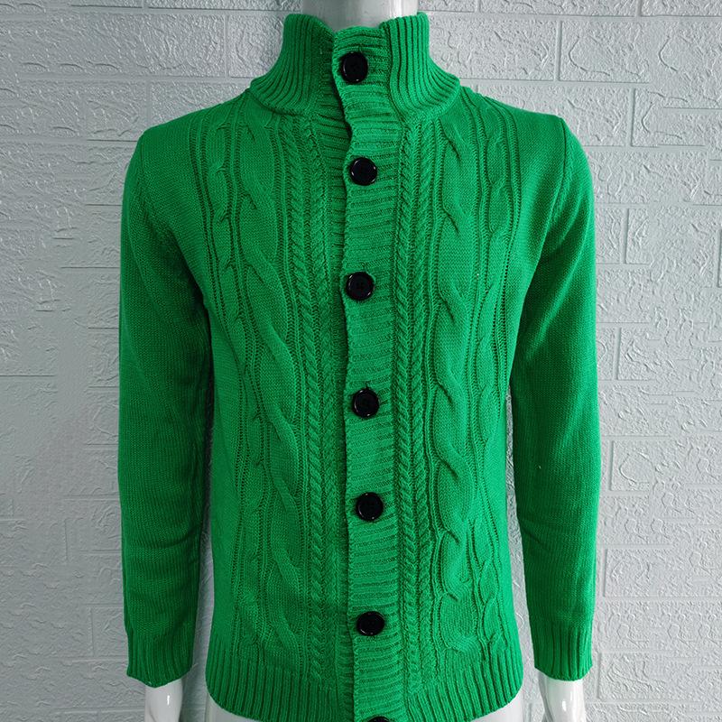 Men s Stand-up Collar Knitted Cardigan Sweater Top 2026 L зелёный