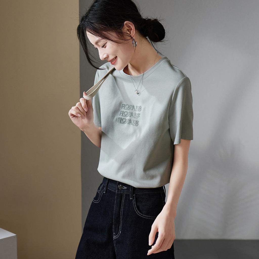 Fashion Embroidered Short Sleeved T-shirt for Women In Summer 2026, Thin and Loose Casual Pullover Top