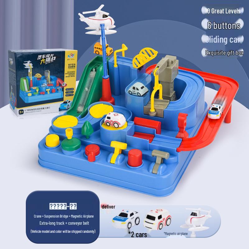 Adventure Boy's Cross-Border Car Challenge: Educational Track & Train Parking Lot Toy