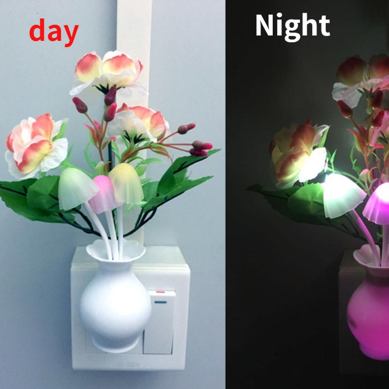 Seven Color Automatic Color Change US Plug Induction Dream Mushroom Fungus Luminaria Lamp 220V LED Flower