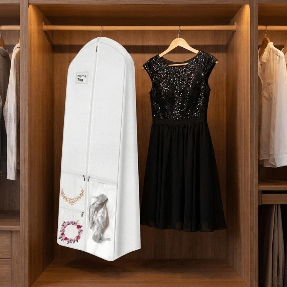 Folding Wedding Dress Garment Bag Non-Woven Large Capacity Gusseted Dress Bags Dust-Proof with Shoe Pockets Travel Garment Bag