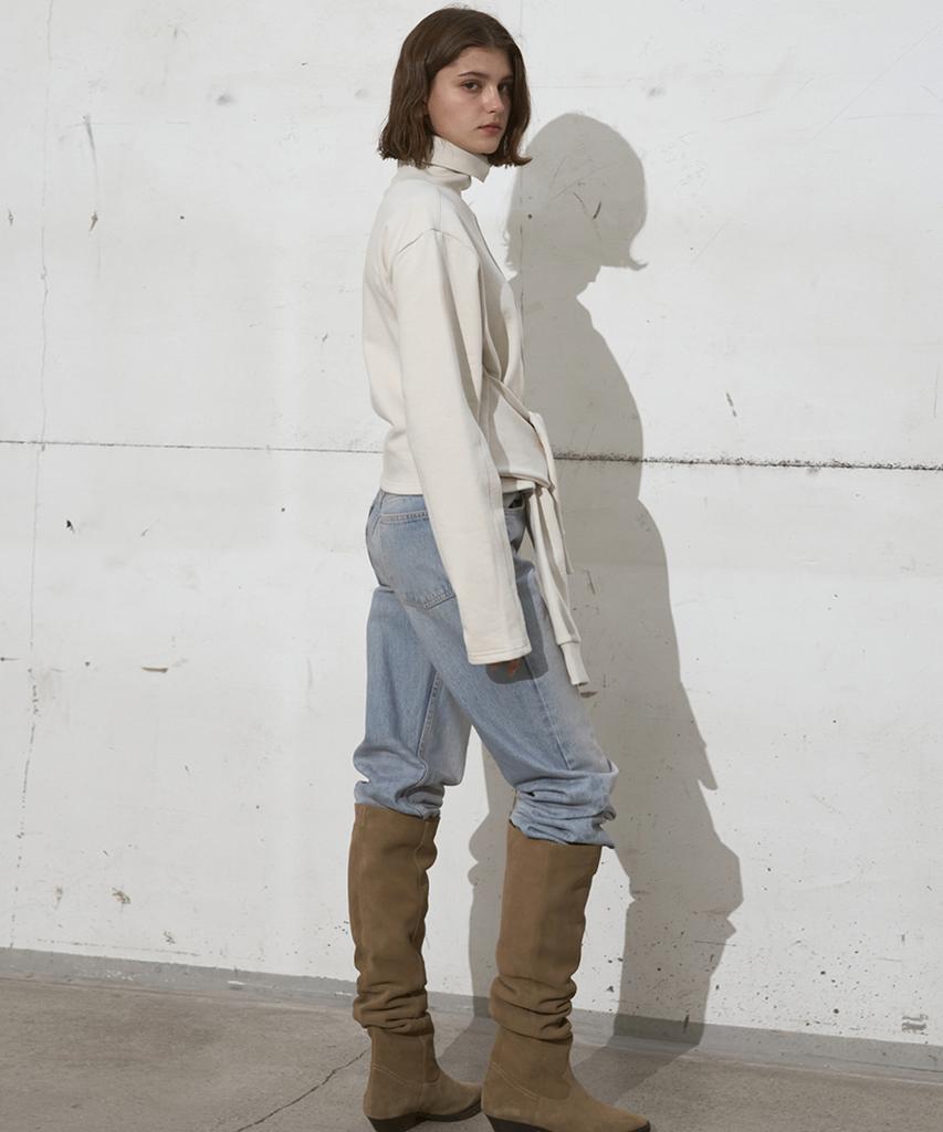 SIGREAT Layered Sleeve High Neck Pullover_Ivory