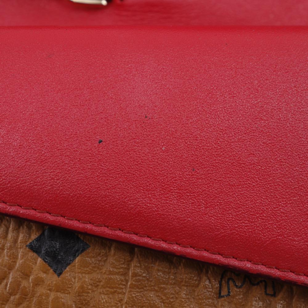 MCM Patricia Kette Brieftasche Colorblock Vicetos Braun / Rosa Leder/PVC Damen Gebraucht