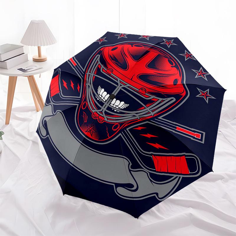 1pc Hockey Goalie Mask with Stars and Crossed Sticks Umbrella with Plastic Handle, Suitable for All Seasons Outdoor PT429