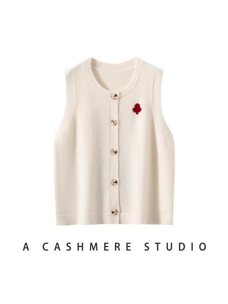 Layered Round Neck Knit Cardigan Vest for Women - Autumn/Winter College Style Loose Fit with Heart Design