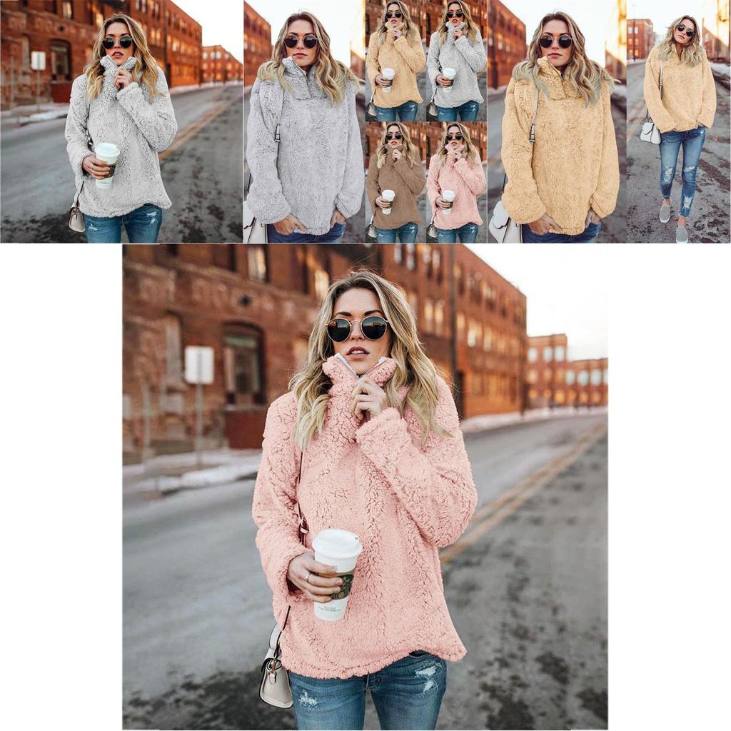 Premium Womens Fleece Fur Hoodie Winter Woolen Thermal Ladies Zip Sweater Blouse